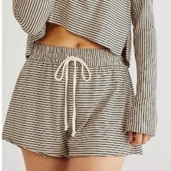 Intimately Free People Striped Lounge Drawstring Shorts Neutral Tone Size L - Picture 1 of 4